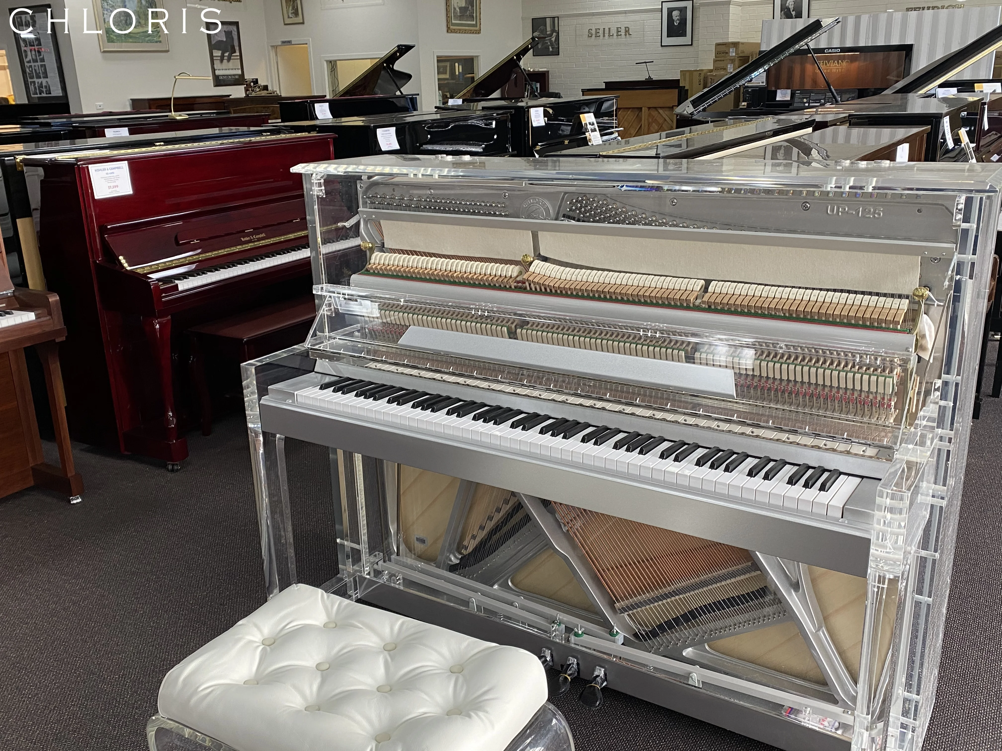 Стоячее пианино HU-123A с украшением в виде кристаллов фортепиано с акриловым скамья для фортепиано