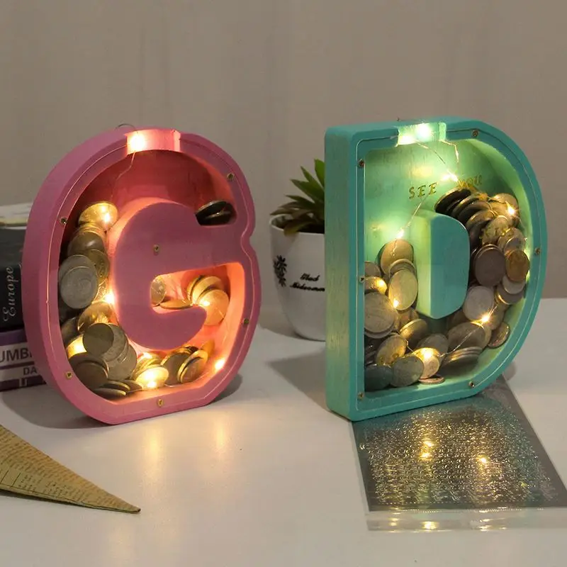 Piggy-Bank For Kids Boys Girls Large Piggy Banks 26 English Alphabet Letter,Personalized Wooden,Transparent Money Saving Box