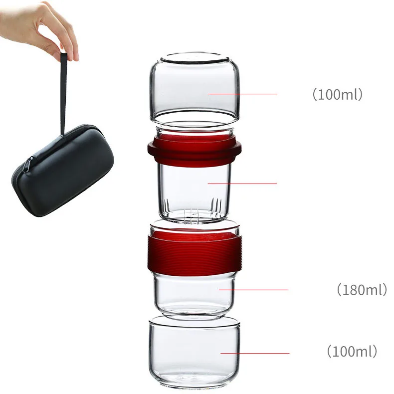 Wholesale Glass Travel Tea Set Portable Bag with Two Glass Kung Fu Tea cups
