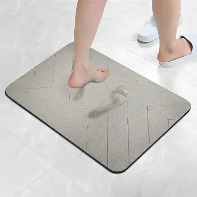 Anti-bacterial and Anti-mildew Quick Drying Diatomaceous  Stone Bath Mat Absorbent and Anti-slip Engraved Diatomite Bath Mat Cus