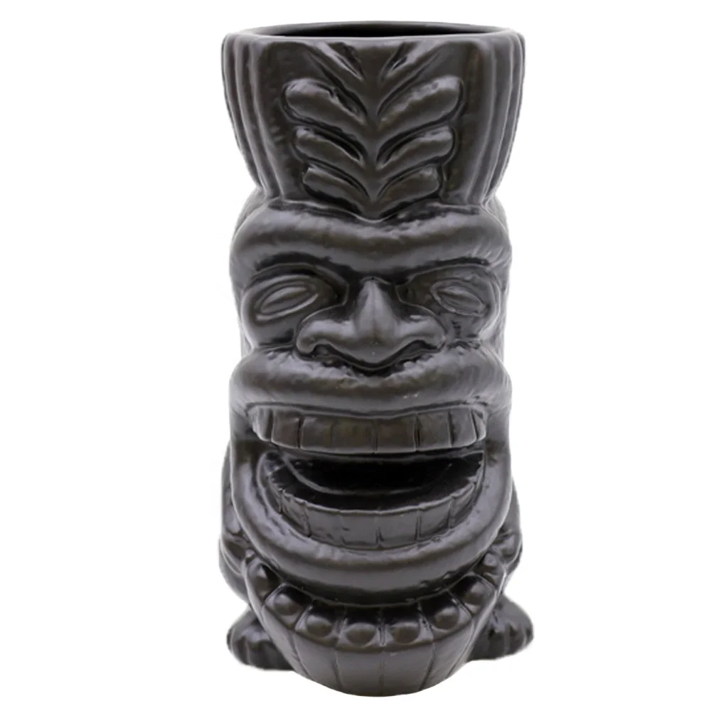 Новый продукт на заказ ручной работы Гавайский стиль тропического бара черная керамическая кружка с большим ртом толстая для вечеринок