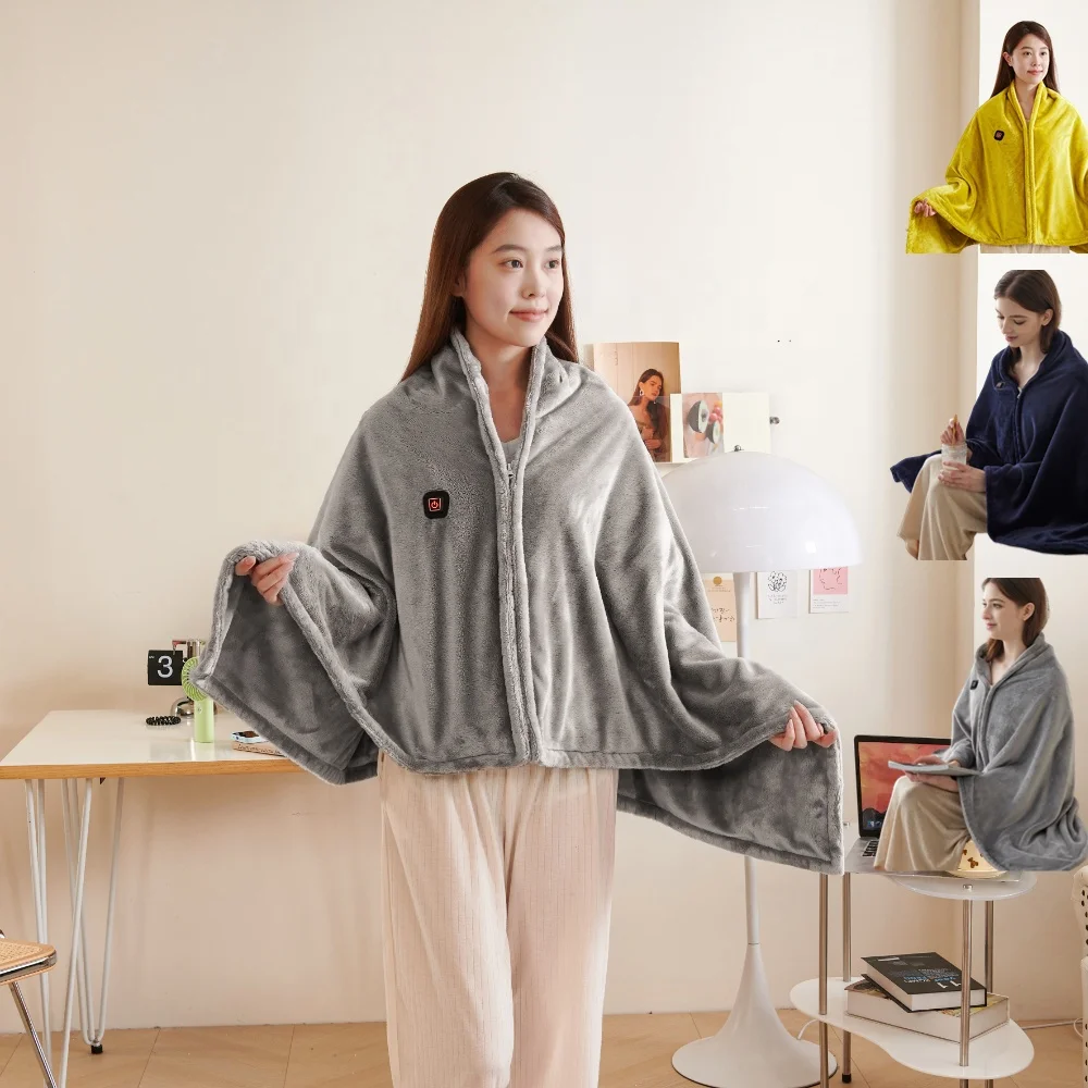 Usb battery powered fluffy Wearable thermal turbo heat shield wrap shawl electric massage heated throw blanket with heating