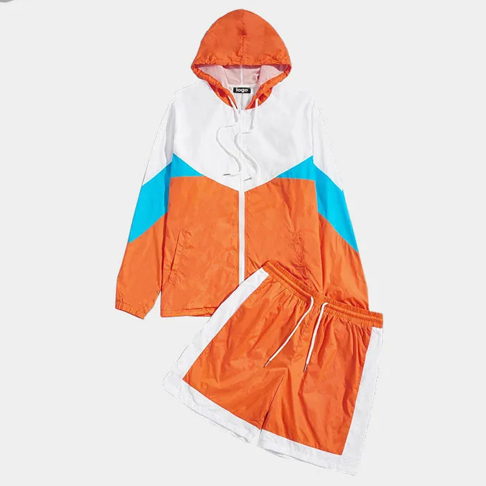 summer zip up colorblock jacket hoodie cargo running sports two piece biker pants shorts mens tracksuit sweatsuits short set men