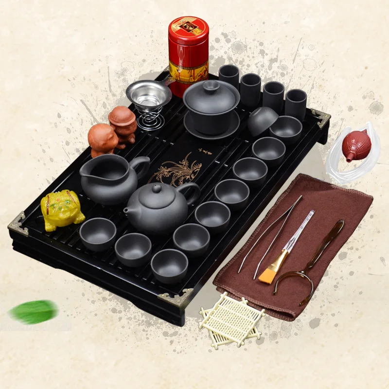 Chinese traditional Kung fu Tea sets with Tray Yixing zisha purple clay Gongfu Tea sets