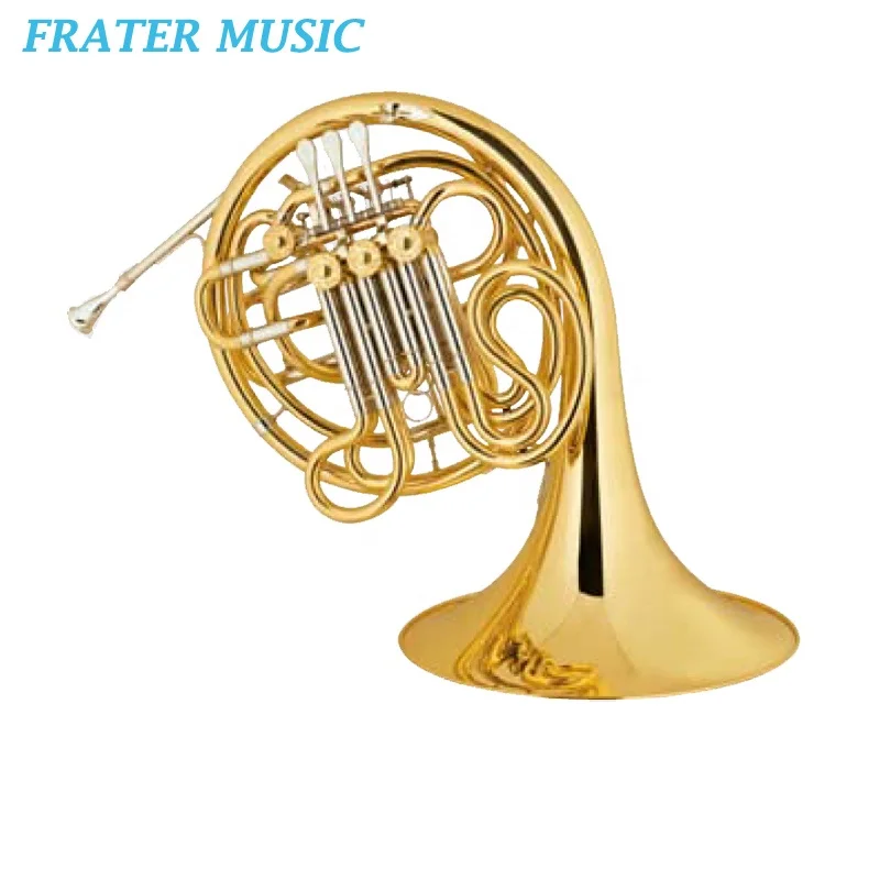 Bb / F tone / key Gold lacquer Integrated / unibody / one-piece yellow brass bell rotary Four keys Double French Horn (JFH-330)