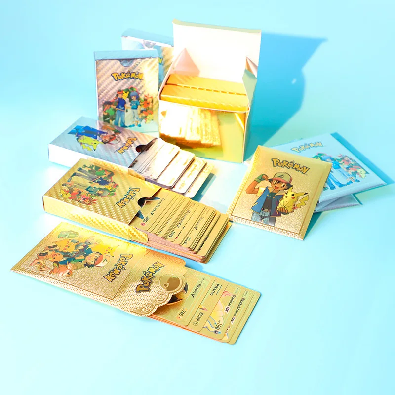 Foil Poke Mon Card Poke Mon Booster Box Durable Custom Playing Cards Front Gold a Mazon Best Sale 55 Pcs/box Pvc Plastic Normal
