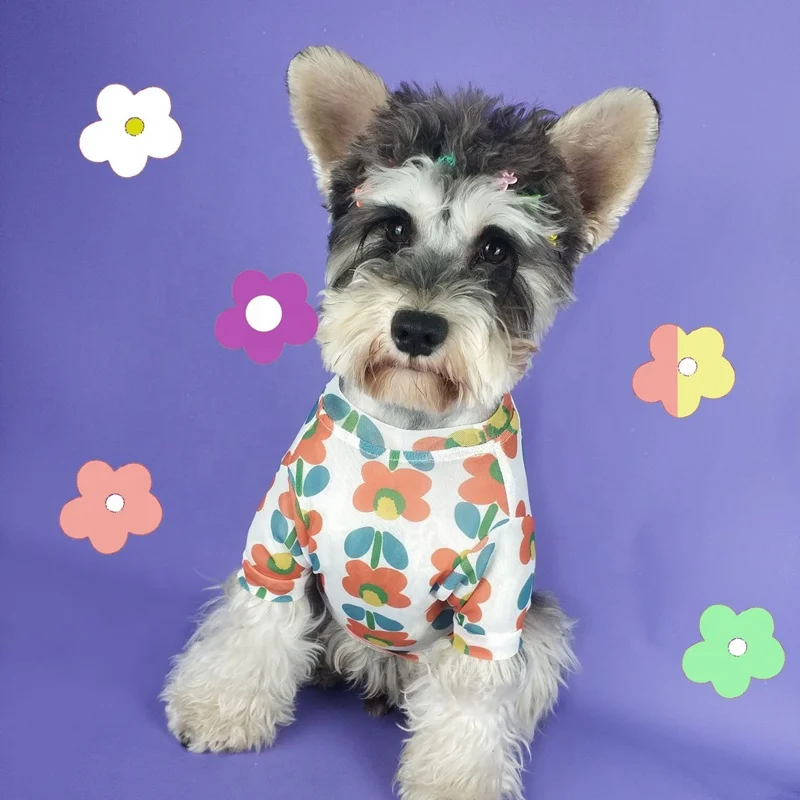 
MIGU Durable Small dog mesh breathable pet outfit T-shirt small flowers dog tee shirt 