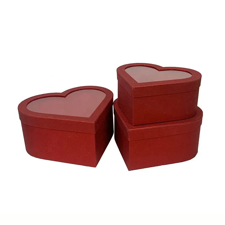 Chengruo 3 PCs Per Set Transparent lid Heart Shape Festive Gift Paper Box With PVC Clear Window For Flowers Gift Pack