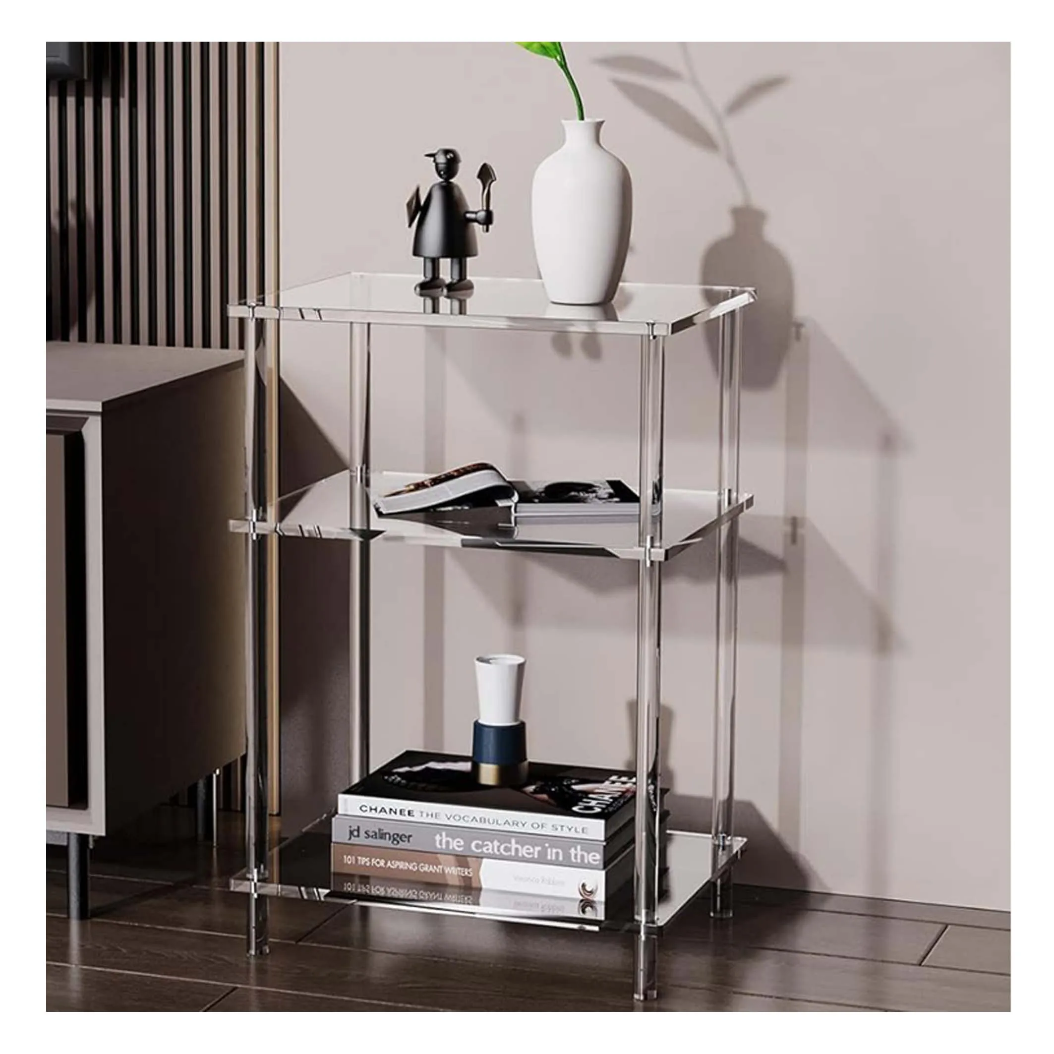 Square Nightstand Living Room Small Spaces Bedroom Clear Acrylic Bedside Table Coffee Table