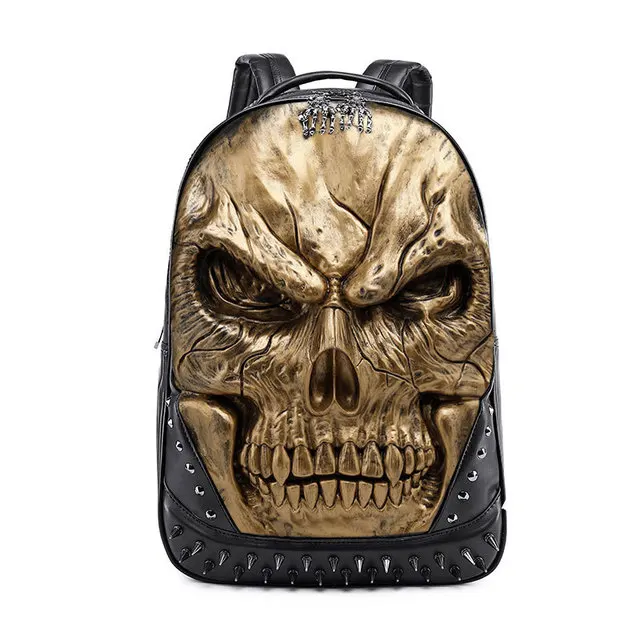 Pu Backpack Male 3d Skull Scream Shoulder Laptop Bag Female Rivet Outdoor Travel Wholesale Skull Ghost Backpack