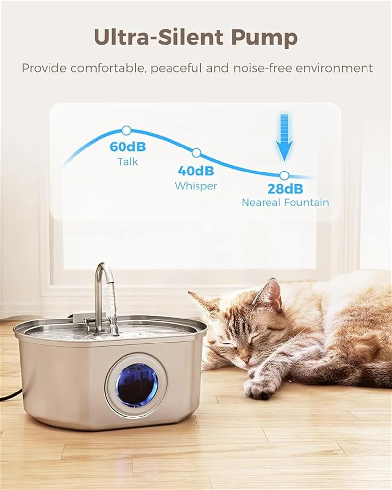 Cat Water Fountain Stainless Steel Dog Automatic Waterer Bowl Auto Pet Dispenser Quiet Pet Drinking Water Fountain