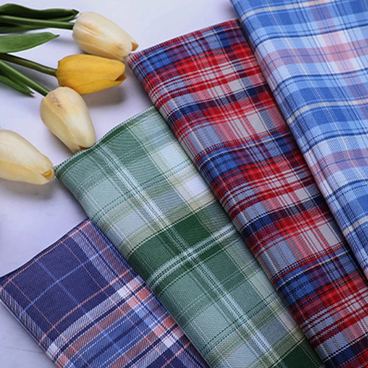 Wholesale fashion checked T-shirt material washed Plaid polyster knitted fabric in checks