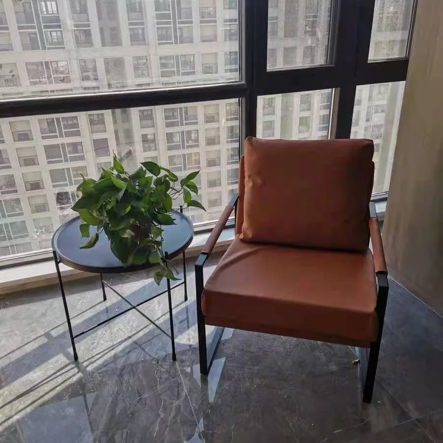 Nordic modern lounge back sofa chair leather furniture luxury cafe metal legs for sofa chair leather upholstered armchair