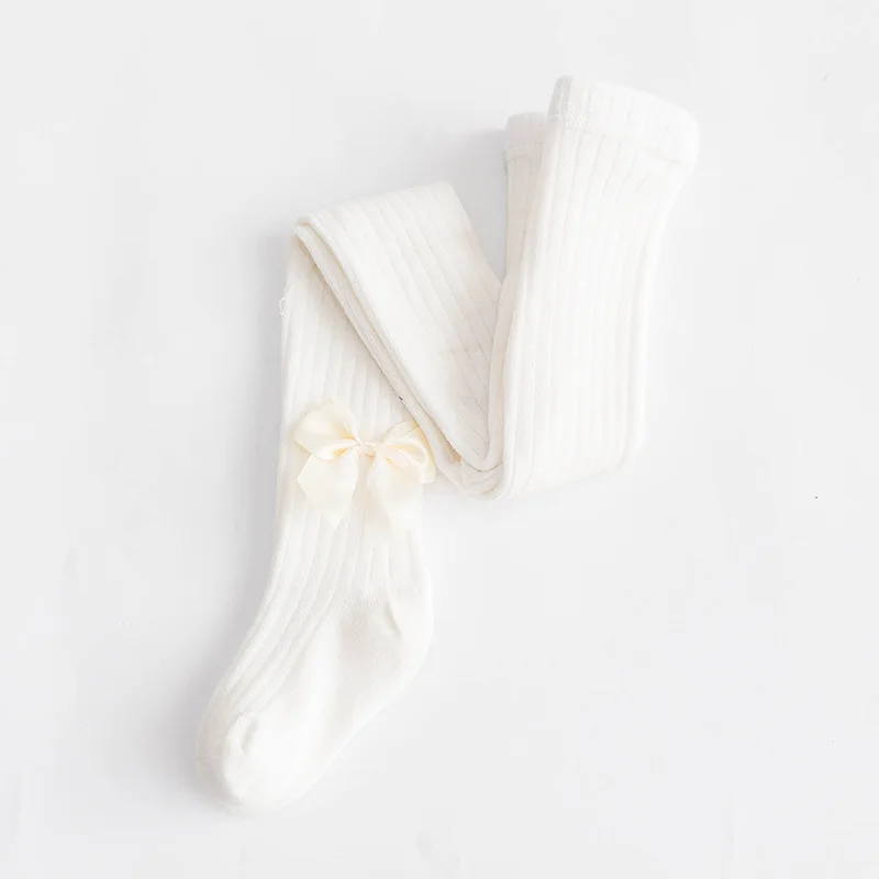 Breathable Absorb Sweat Knitting Autumn Spring Bowknot Child Girl Striped Tights Cotton Pantyhose for Kids