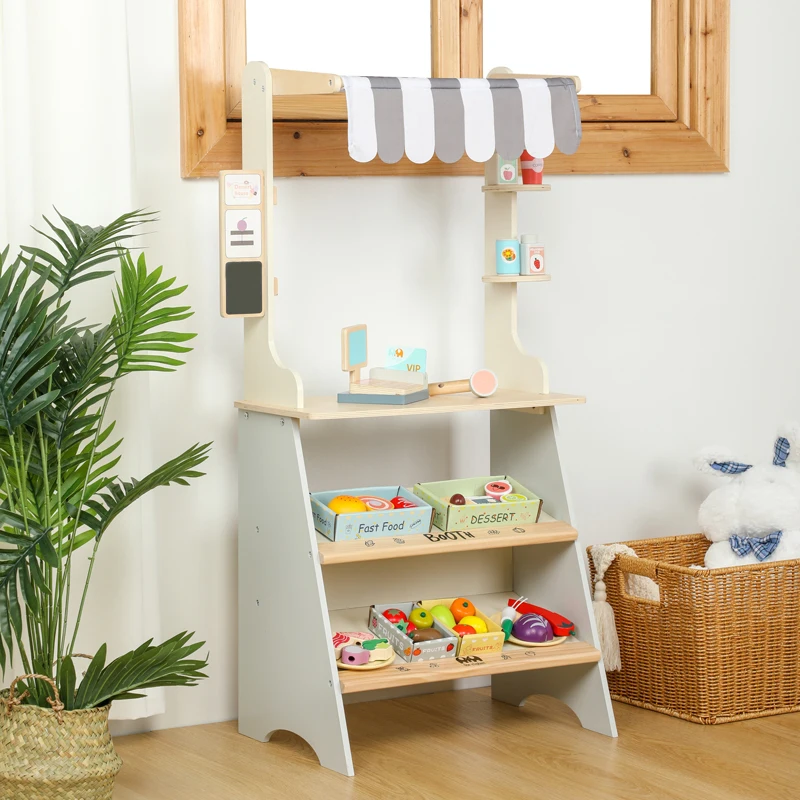 2023 new children play home wooden simulation toys convenience store fruit and vegetable checkstand for kids