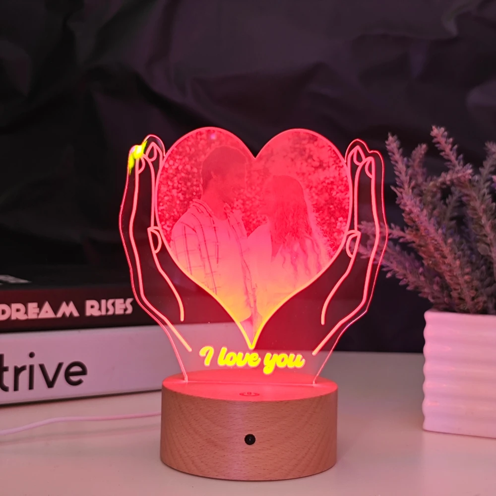 Оптовая продажа акриловая светодиодная 3d лампа с круглым основанием сенсорная Ночная круглая деревянная основа