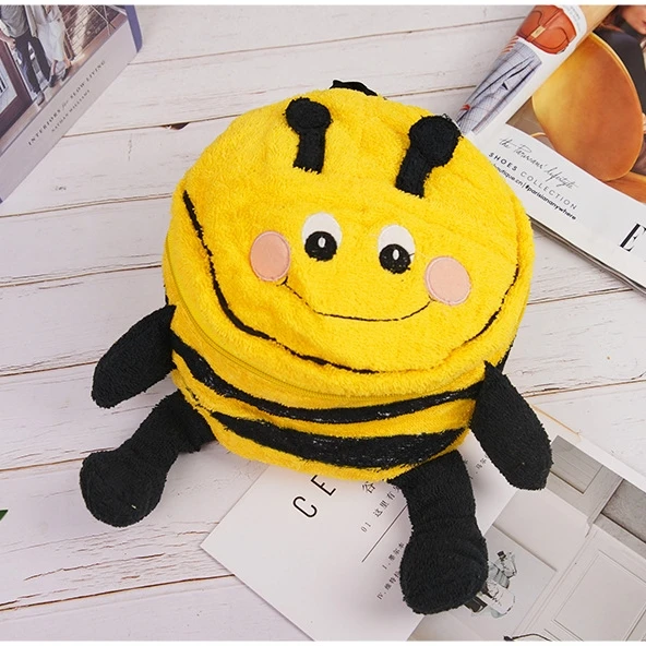 Cute Bee Frog Cartoon Storage Bags Bin Cotton Cloth With Lid Zipper Snack Cosmetics Coin Home Storage Basket