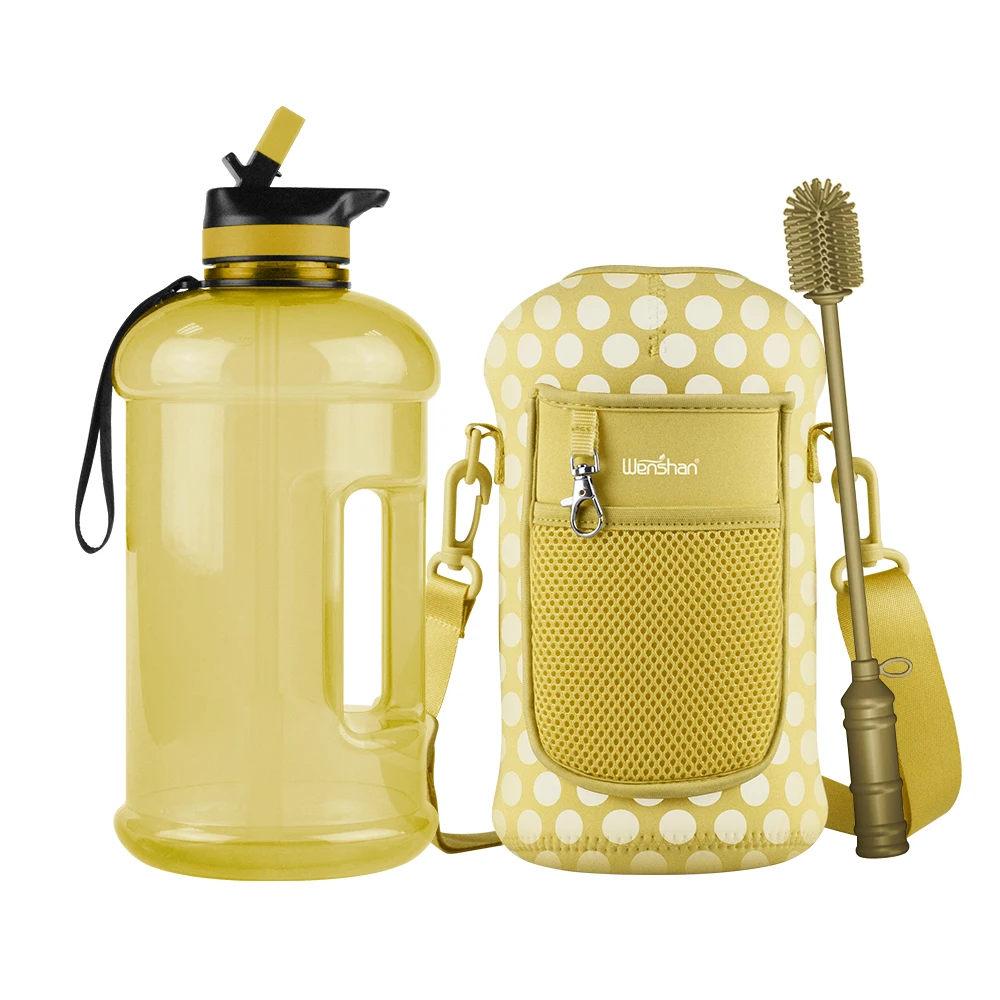 Half Gallon 2.2L custom logo Sports Bottle Drinking Water Bottle with motivational Time Marker and Sleeves