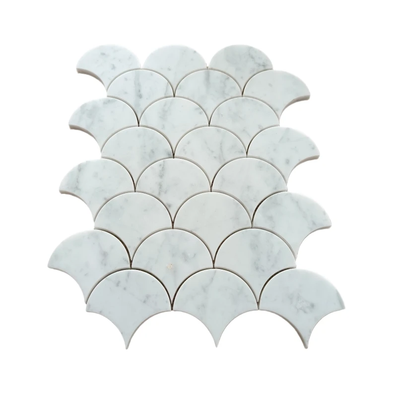 Circle Pattern Inlay Carrara White Marble Waterjet Mosaic Tiles