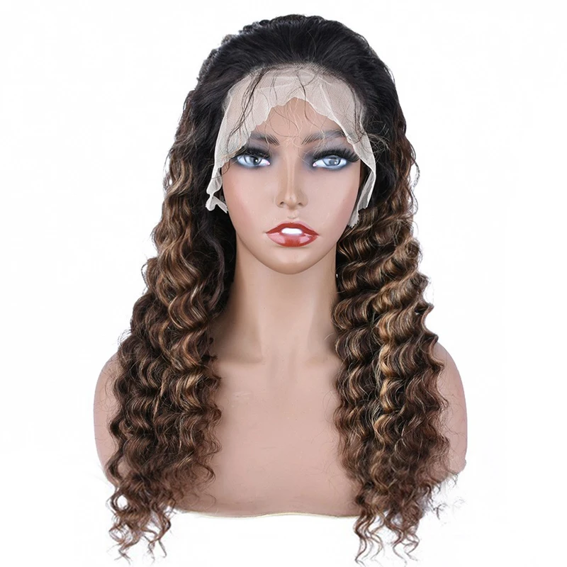 European and American Wig Human Hair Front Lacy Headpiece Curls 13*4 Lace Frontal Wig p4/27 Deep Wave