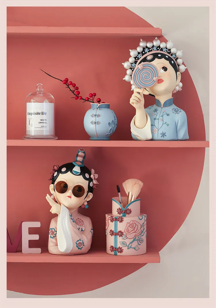Classical Peking Opera Girl Doll Gift Resin Flower Vase Countertop Decoration