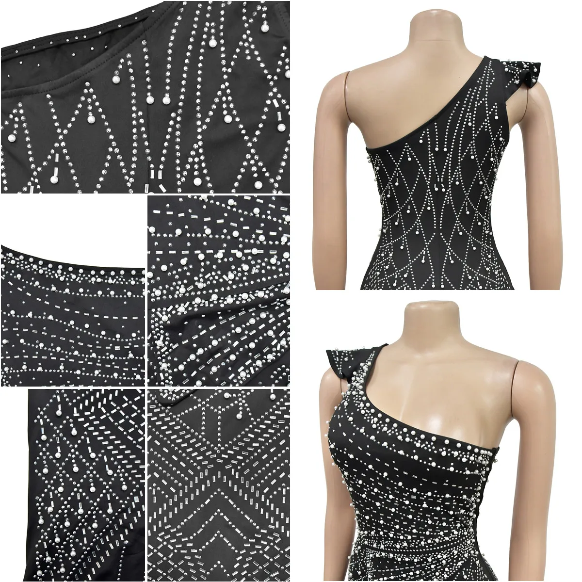 C6818 Trendy Club Dresses Women Solid Color Rhinestone Diagonal Neck Long Dress Women Party Gowns For Women Evening Dresses