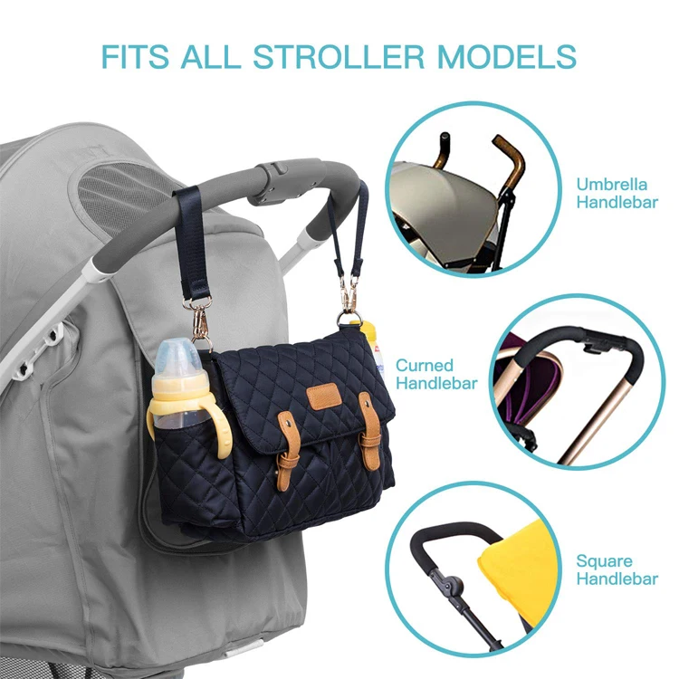 Black Baby Hanging Stroller Organizer Custom Travel Stroller Diaper Bag with Cup Holders and Shoulder Straps Customized Nylon