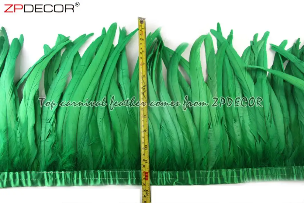 ZPDECOR Wholesale Stock 16 Colors 30-35 cm Bleached Dyed Green Rooster Coque Tail Feather Trim for Carnival Costumes