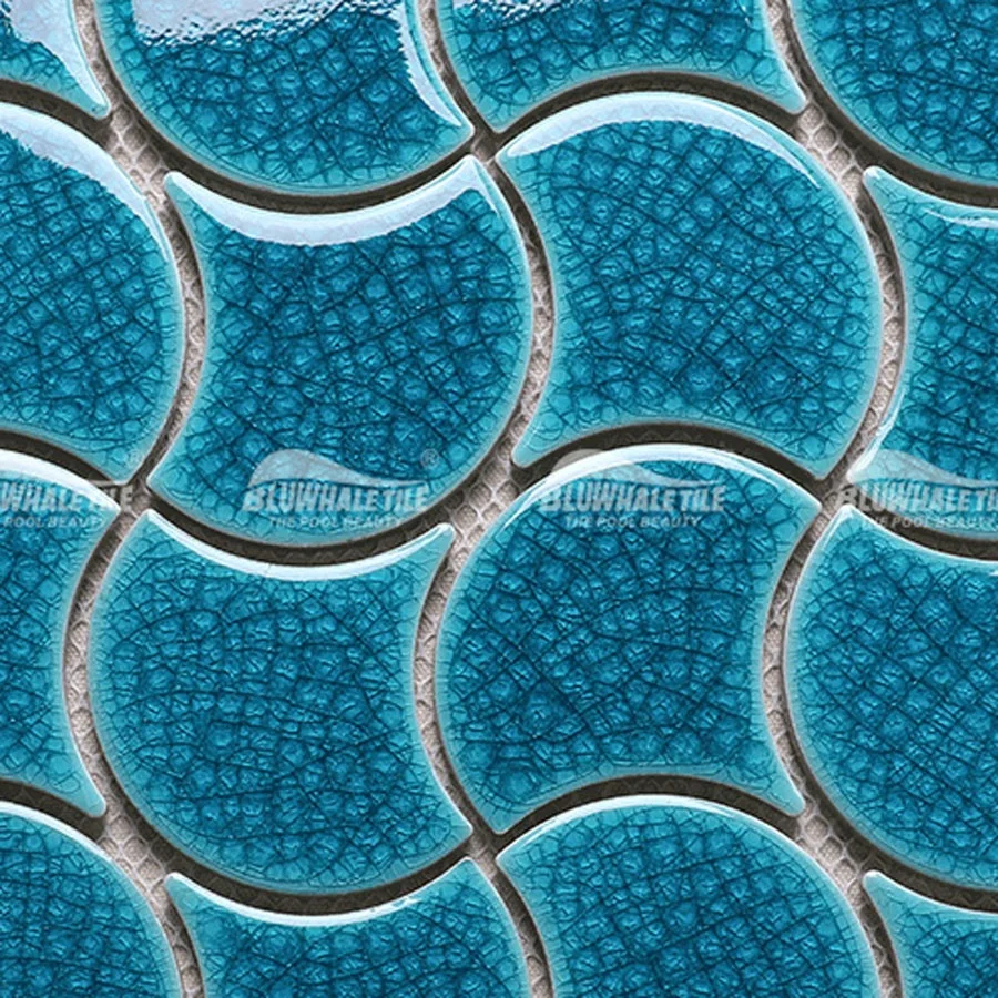 Bathroom Shower Backsplash Wall Fish Scale Tile Ice Crackle Glossy Cheap Swimming Pool Tile Ceramic Glazed Fan Shaped Tile