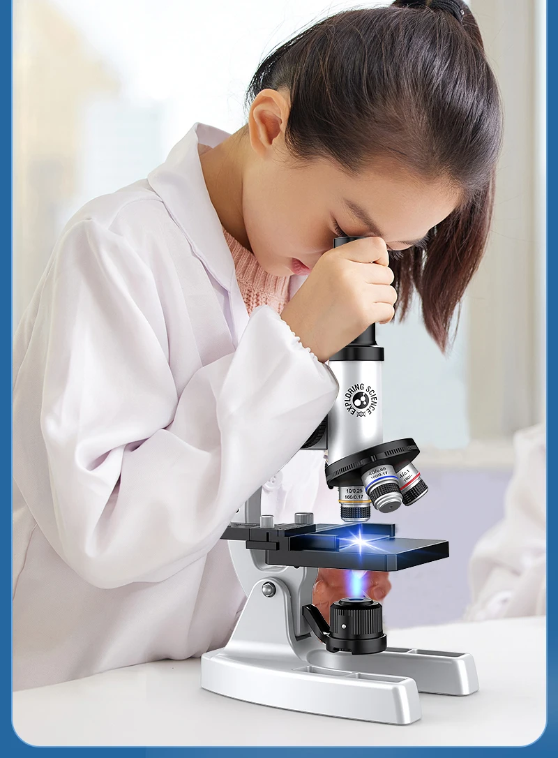 Professional-Style 40X-1600X Light Student Scientific Microscope DIY Science Tool Set for Kids Glass Material for Teaching