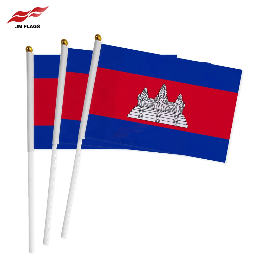 Wholesale Cambodia Hand Held Flags Hand Flag National Day Decoration Polyester Cambodia Stick Flags