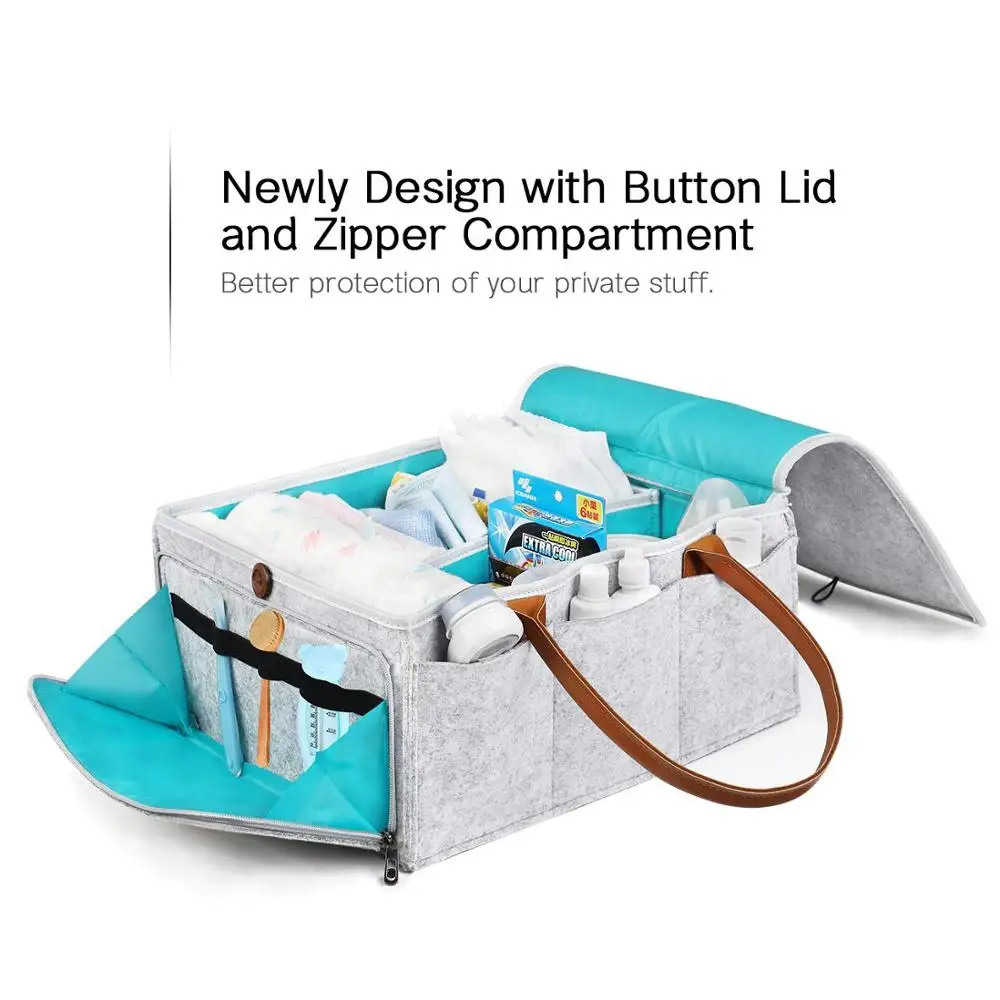 Latest Style Baby Diaper Organizer Bag With Cover Portable Felt Diaper Caddy