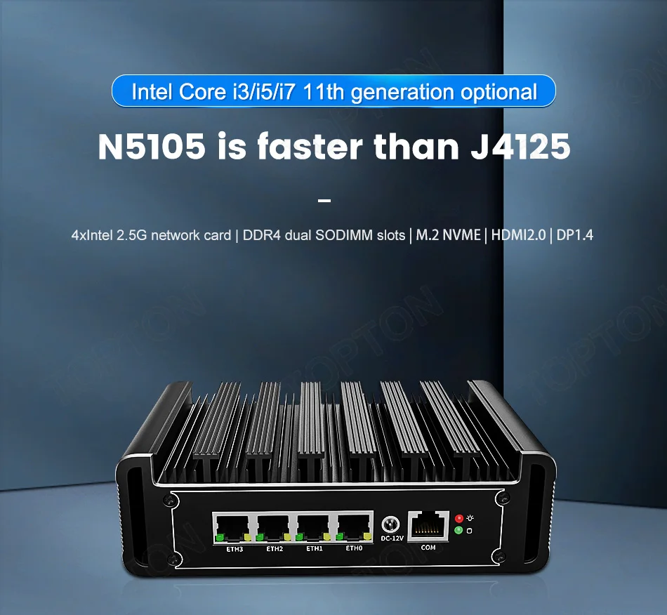 11th Gen 2.5G Mini Router Core i7 1165G7 i5-1135G7 i3 1115G4 4 In-tel i226 Lan 2xDDR4 NVMe N5105 Fanless pfSense Firewall PC