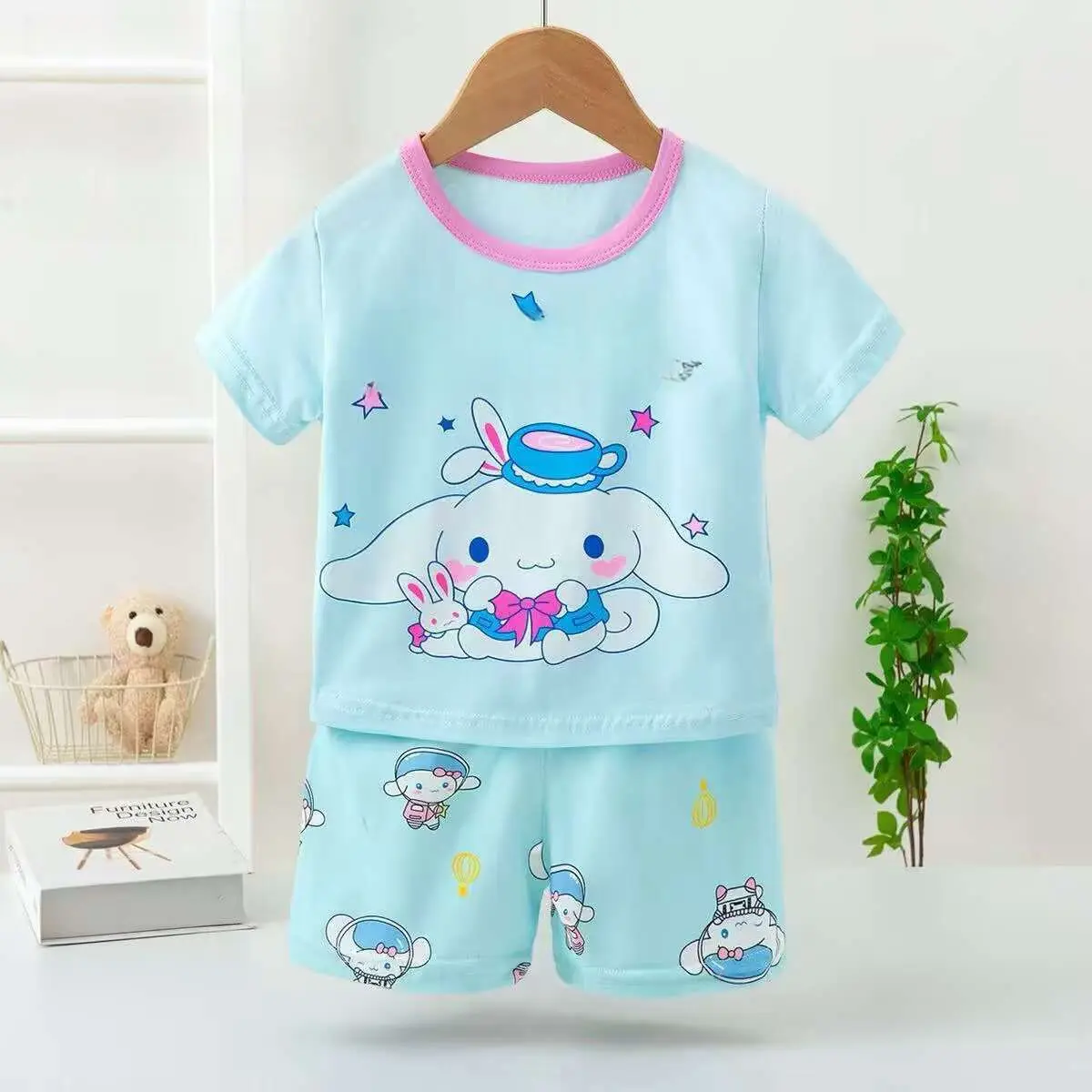 1.38 Dollars Model HMK019 Sets Size 55-65 Years Homewear Cotton Girls Clothes Baby Kids Clothing Sets With Prints