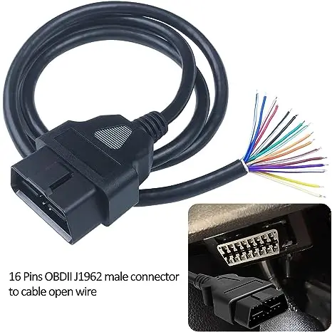 16 Pins J1962 OBD2 OBD-II Male Connector to Open Plug Wire OBD Diagnostic Extension Cable for DIY OBD Open Cable Thickened Cable