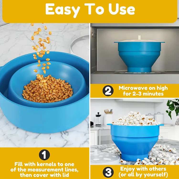 Children Food Grade High Quality High Capacity Colorful Homemade Microwave DIY Silicone Popcorn Bowl