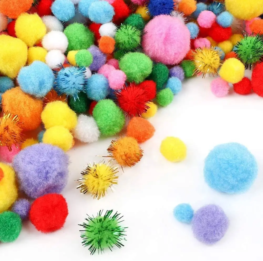 FZXC 1000Pcs High Elasticity Pom Pom Balls Assorted Sizes Colors DIY Creative Crafts Decoration