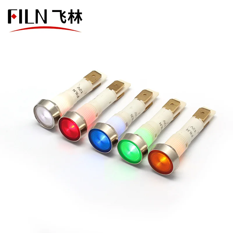  FILN 10mm signal lamp 12v 24v 110v red green blue white led plastic warning light with solder pins IP67