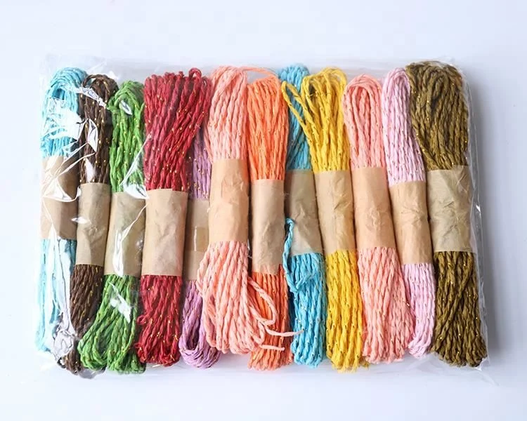 
12 Bundles 10M Colorful Raffia Stripes Paper String with Gold Wire DIY Craft Decorating Tool 
