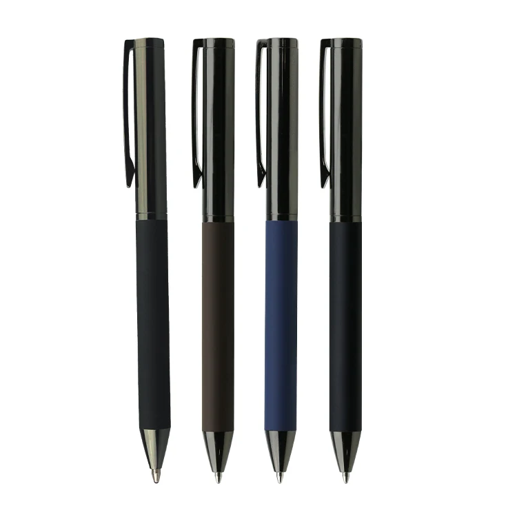 Business Style Metal Gun Black Ballpoint Pen with Rubber Finished Soft Barrel