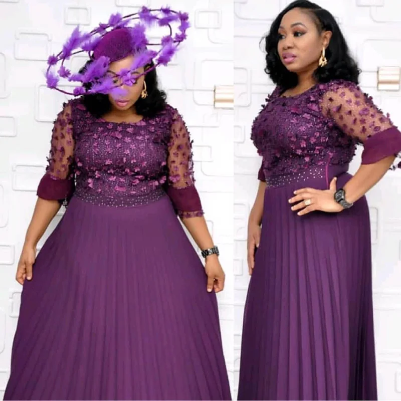 Online Shop Hot Sale Simple Red Women Long Floral Summer Tulle African Chiffon Pleated Maxi Dresses