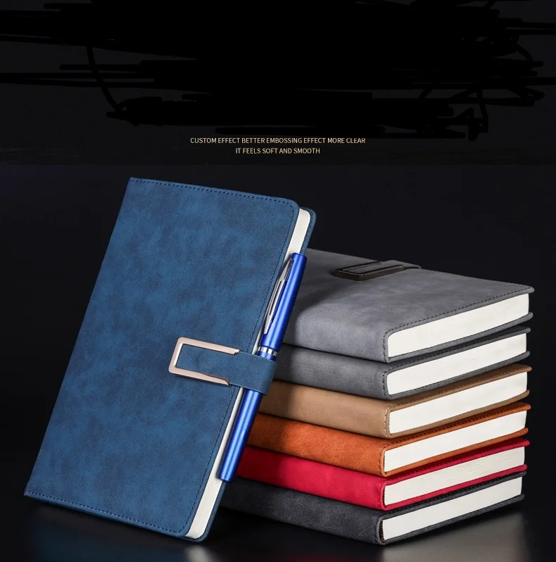 A5 Simple Style and Beautiful Cover Design Planner Notebook with Soft Touch Lamination Foil Stamp and pen