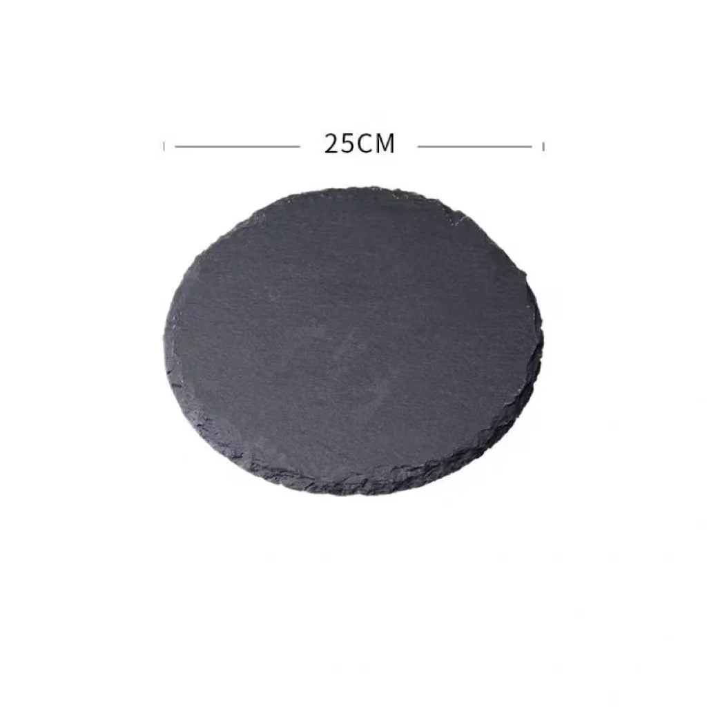 Round Slate Stone Plates Restaurant Sushi Stone Tray Wholesale Dinner Plate Black Serving Dishes For Catering Hotel