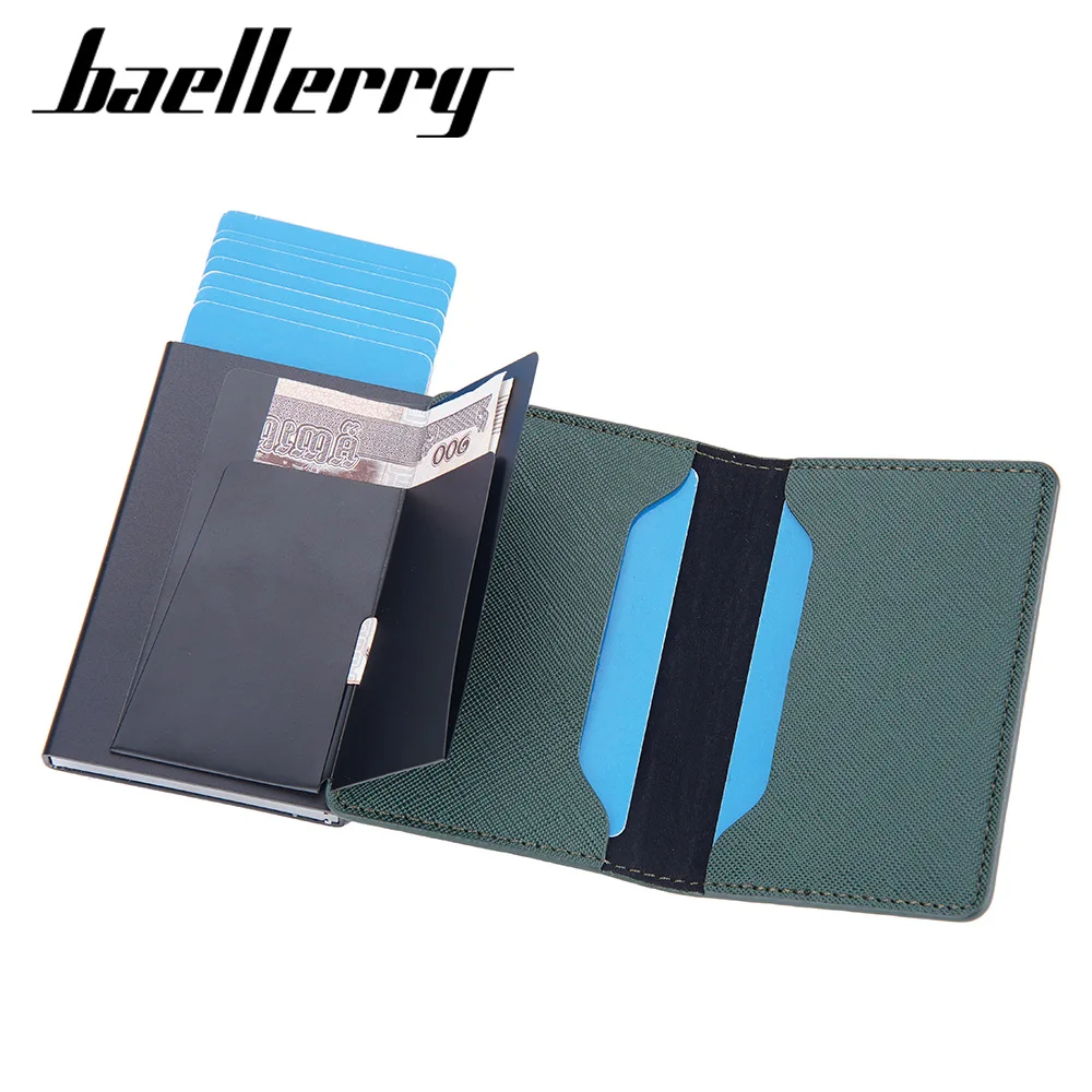 baellerry Slim pu leather metal rfid pop up wallet with Men Holds 9 Cards smart Automatic aluminium metal pop up card holders