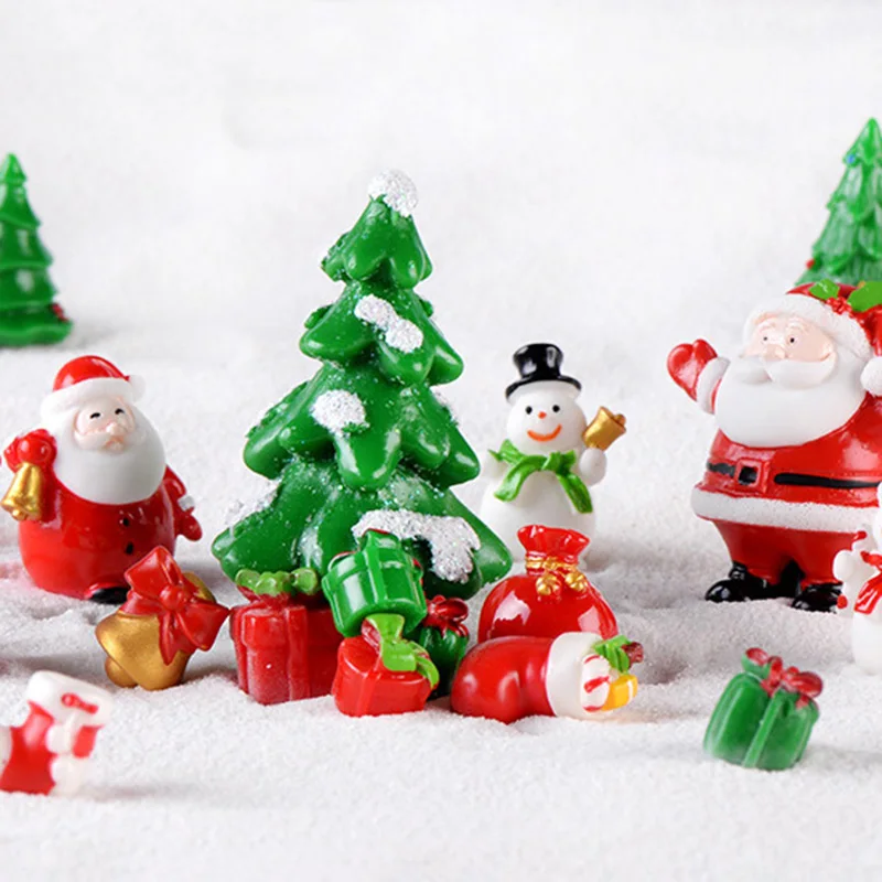 Christmas Tree Santa Claus Kawaii Snowman Miniature Resin Figurines Reindeer Terrarium Ornament,Gift DIY Supplies Room Decor
