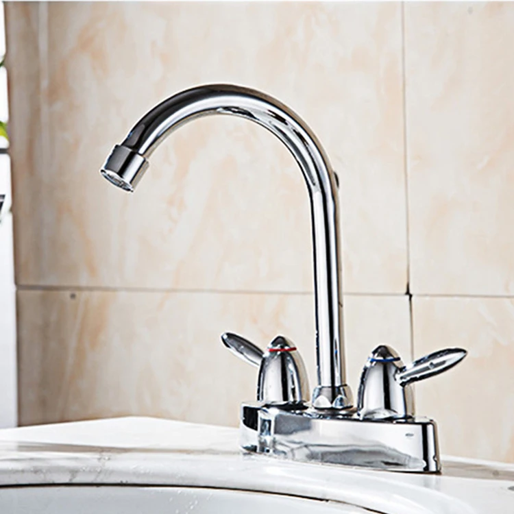 Good Quality Deck Mounted Faucet Economic Kitchen Water Tap Double Handles Sink Mixer Taps Hot and Cold Basin Faucets