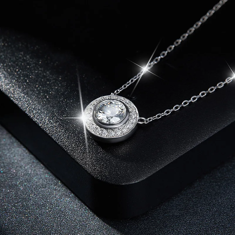 De Chic Pass Diamond Tester Classic D Color White Full Moissanite Necklace 925 Sterling Silver Round Bubble Pendant Jewelry