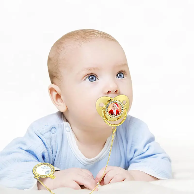 Sublimation Baby Gift baby Pacifier Clip Bling Crystal Diamond Soother Blank Baby Pacifier
