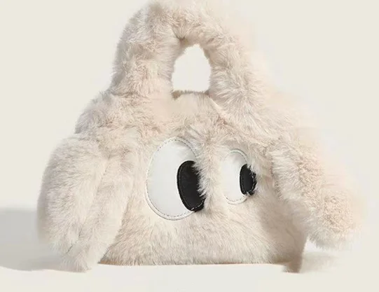 High quality Plush Big eyed dog  bag New Fun Plush Tote  Bag  Cute little dog fur crossbody bag