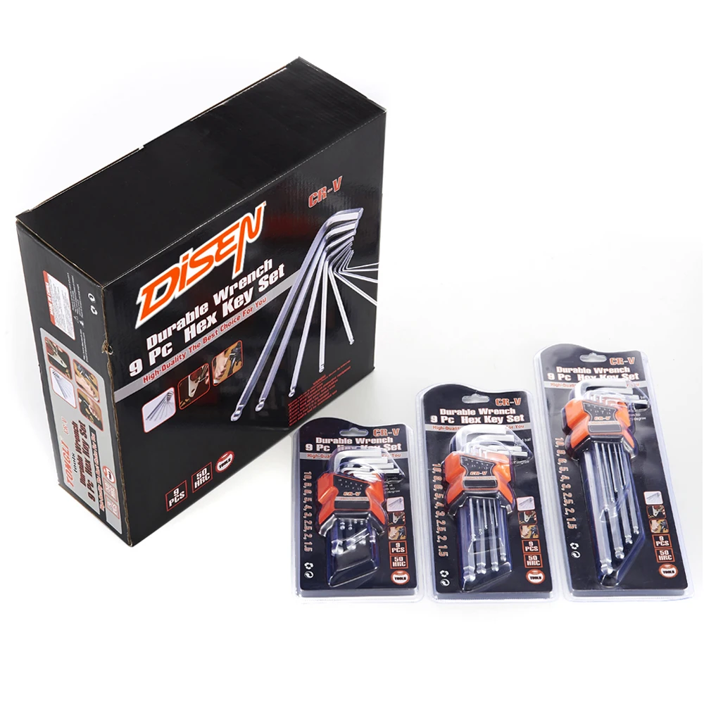 1.5mm 2mm 2.5mm 3mm 4mm 5mm 6mm 8mm 10mm 9Pcs Hexagonal Spanner Car Repair Tools Metric Allen Wrench Ball Head Hex Key Set